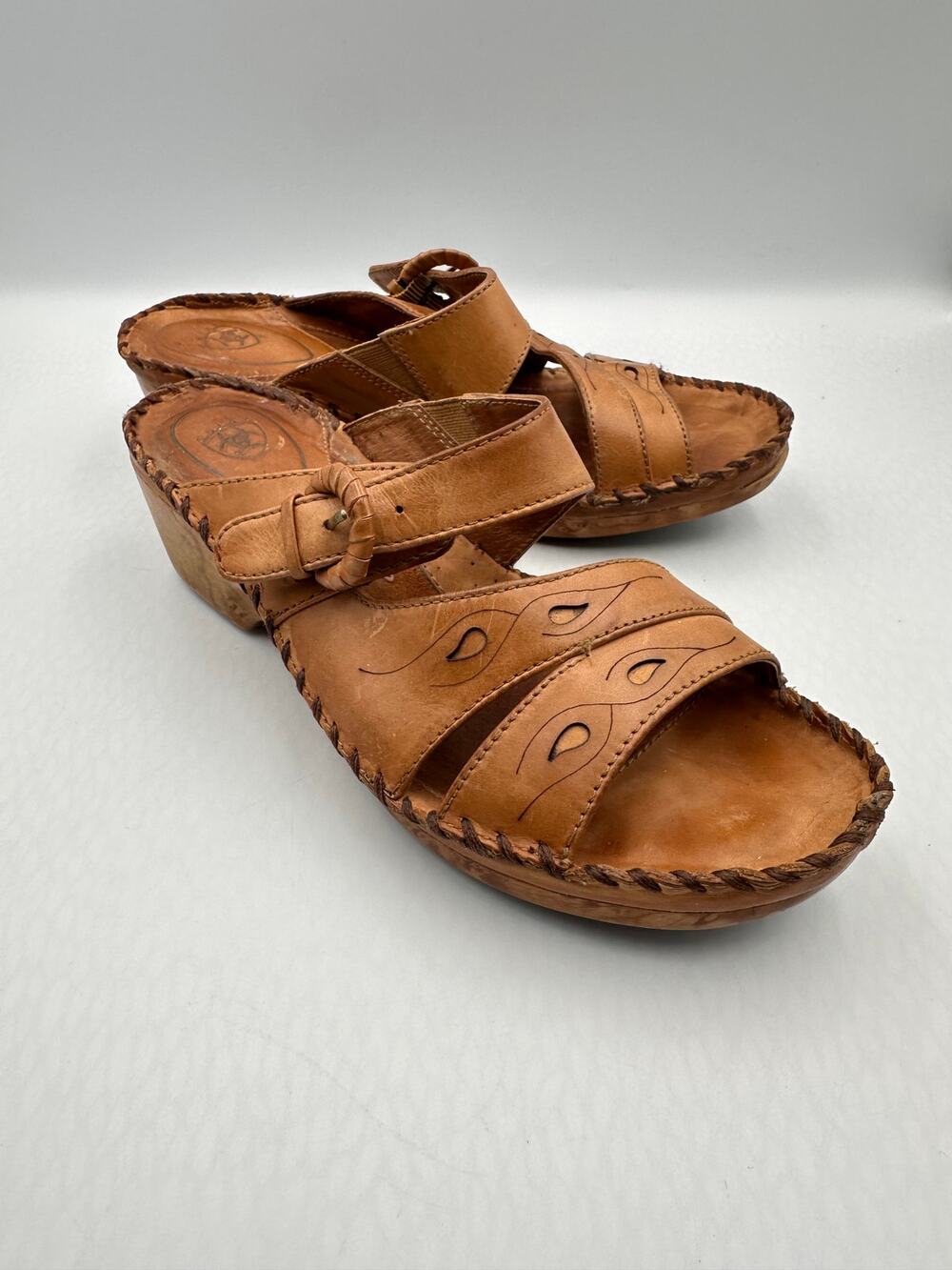 Ariat Leather Slide Wedge Sandals Buckle Strap Size 8.5